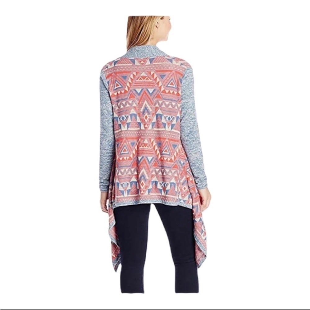 Lucky Brand | Aztec‎ Open Front Waterfall Cardigan | Pink, Red, Blue | XS
